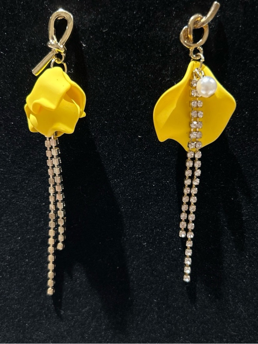 Yellow Floral Drop Earrings with Crystal Fringe